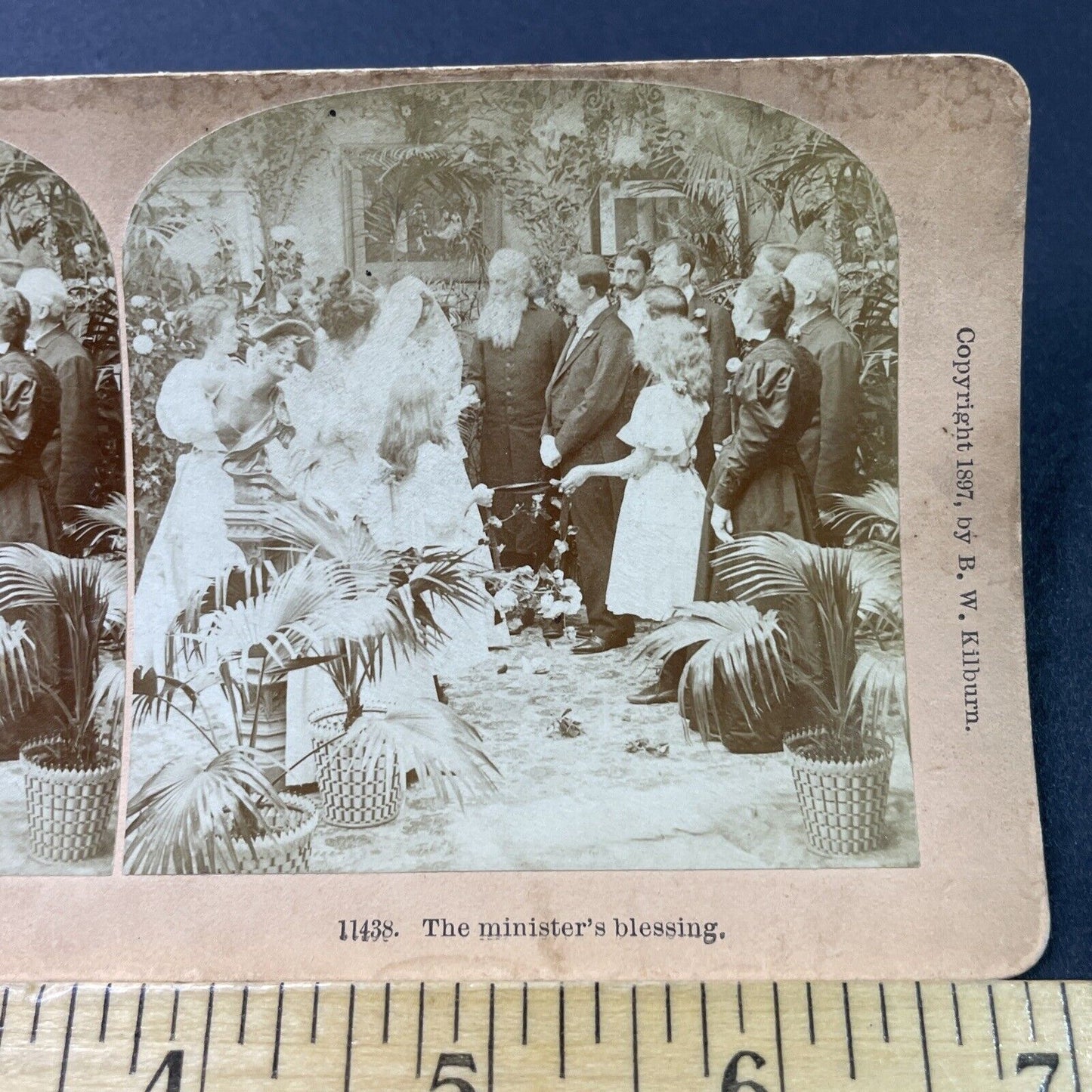 Antique 1897 Victorian Minister Blesses Bride Stereoview Photo Card P2953