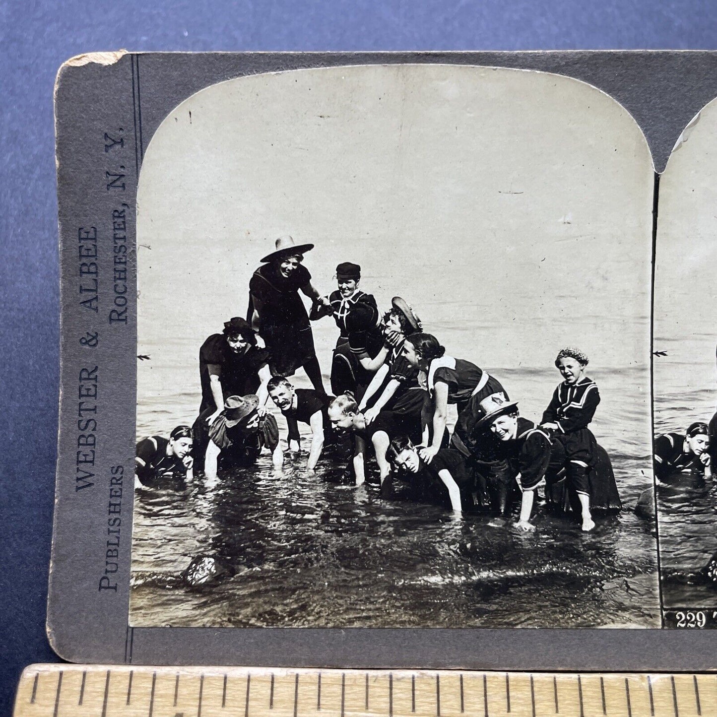 Antique 1890s Beach Swimming Atlantic City NJ Stereoview Photo Card P2440