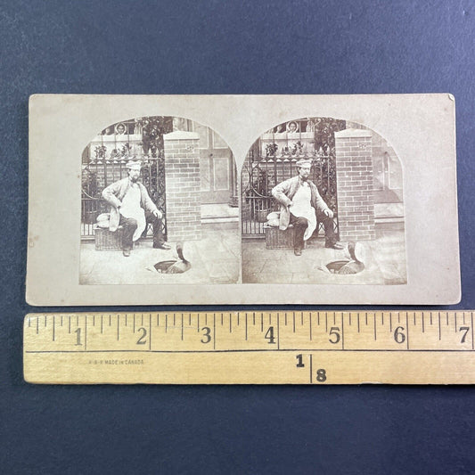 Woman Sneaks Into a Manhole Stereoview Salt Print Photo Antique c1860s Y115