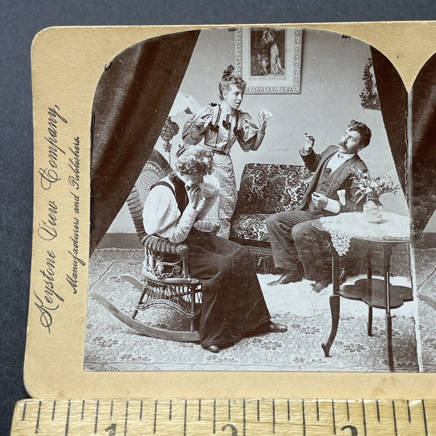 Antique 1895 Woman Attacks Man For Having A Mistress Stereoview Photo Card P2724