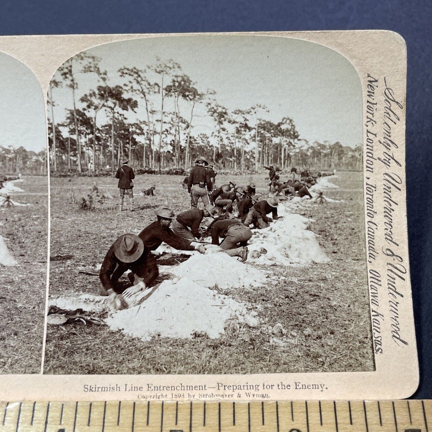 Antique 1898 US Army Troops Digging Trenches Stereoview Photo Card V3283