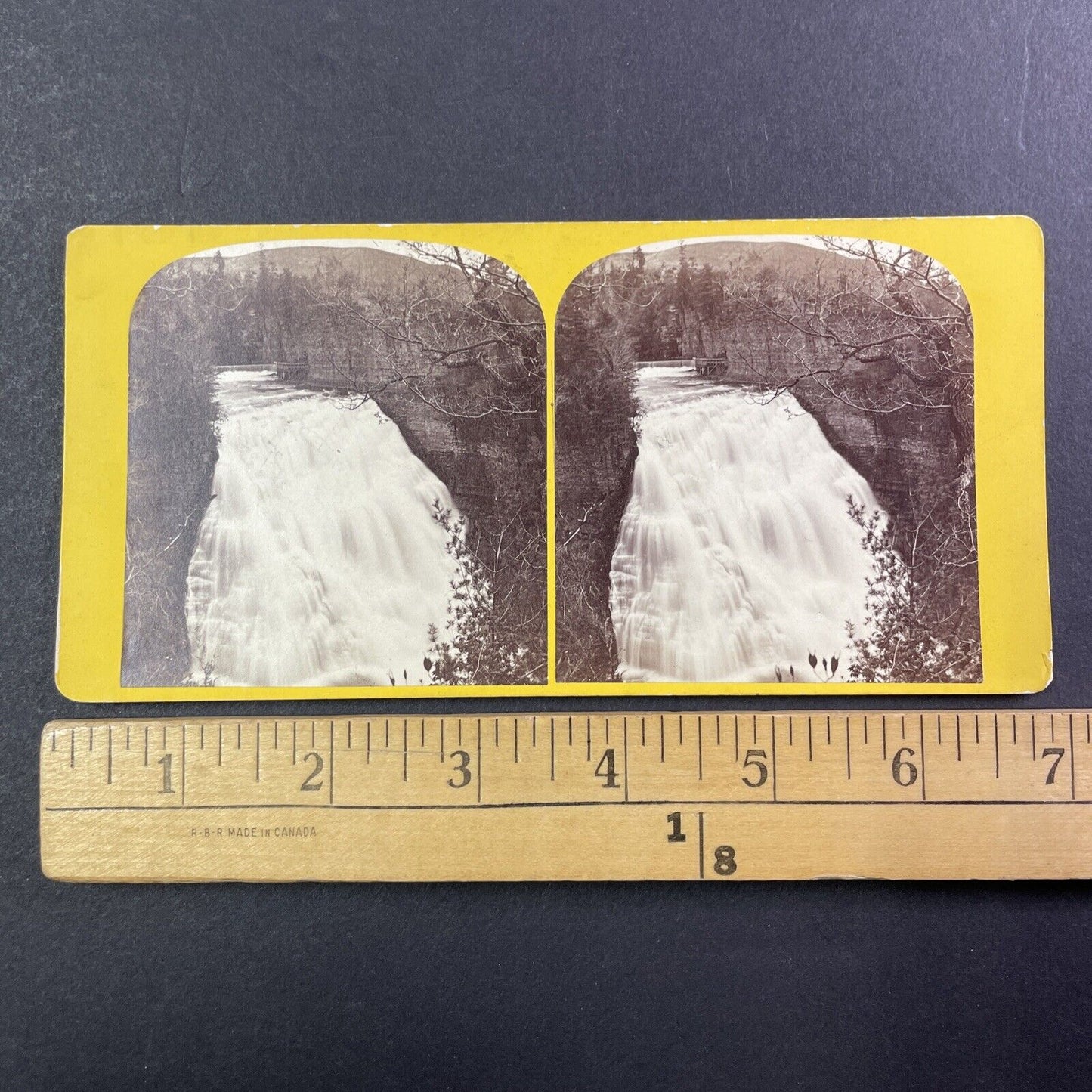 First Falls Waterfall Ithaca New York Stereoview Fall Creek Antique c1870s Y533