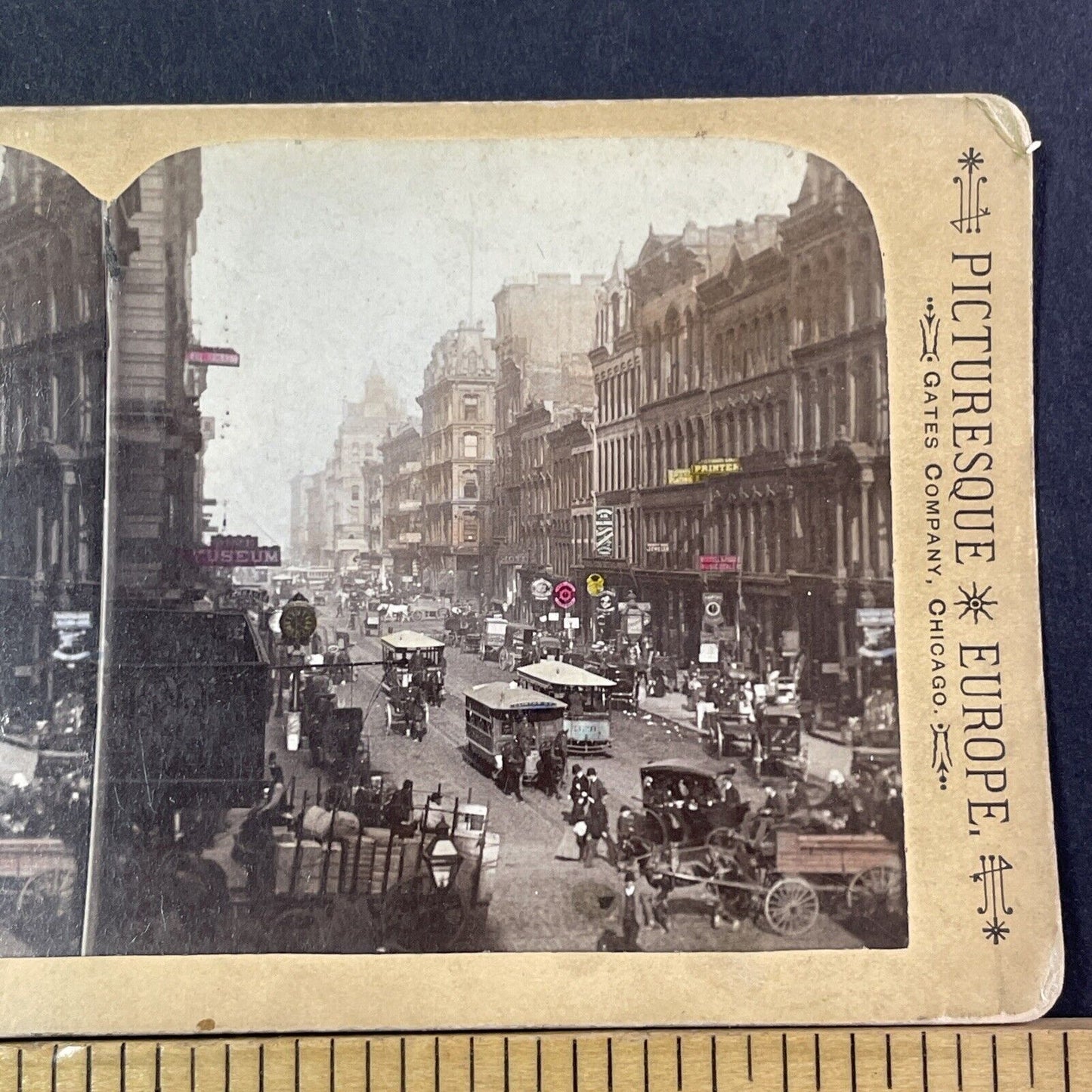 Randolph Street Chicago Stereoview Downtown City View Antique c1893 X2582