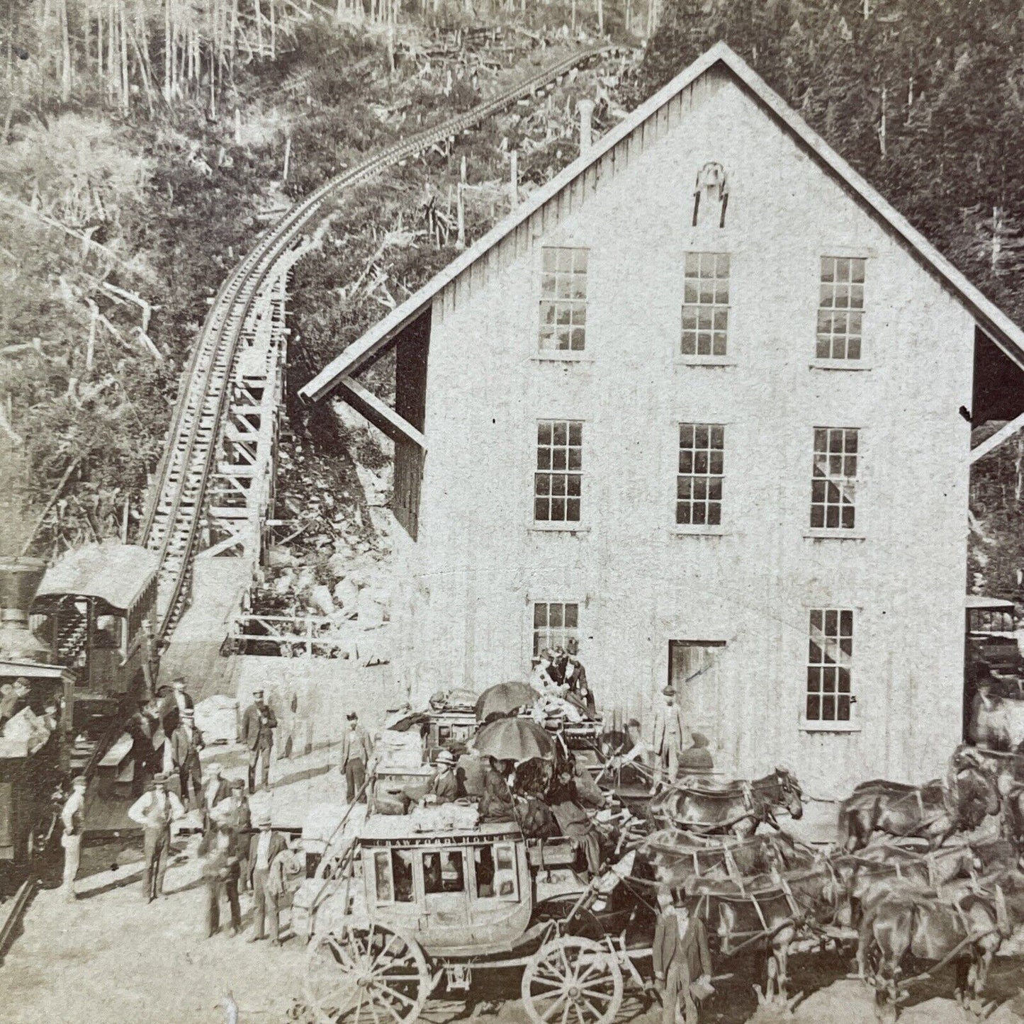 Antique 1870s Mt Washington Railroad Train Station Stereoview Photo Card V1918