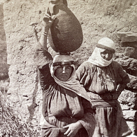 Antique 1900 Woman Carrying Water In Israel Stereoview Photo Card P1981