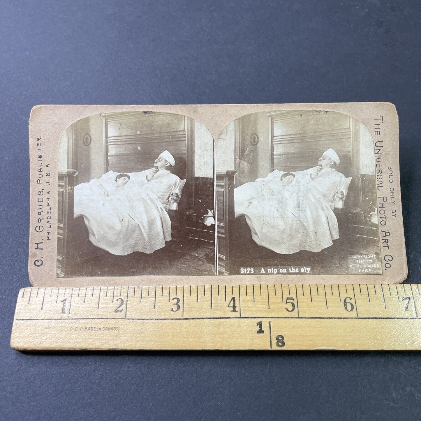 Antique 1897 Beaten Up Man Returns Home Drunk Stereoview Photo Card P2986