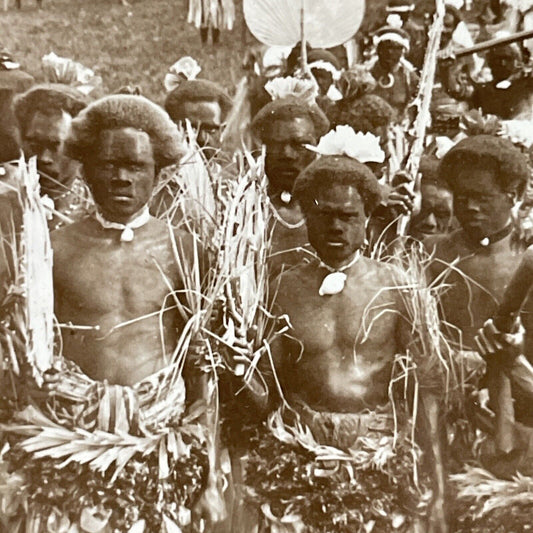 Antique 1890s Native Tribe Fiji Tribesmen Natives Stereoview Photo Card P4217