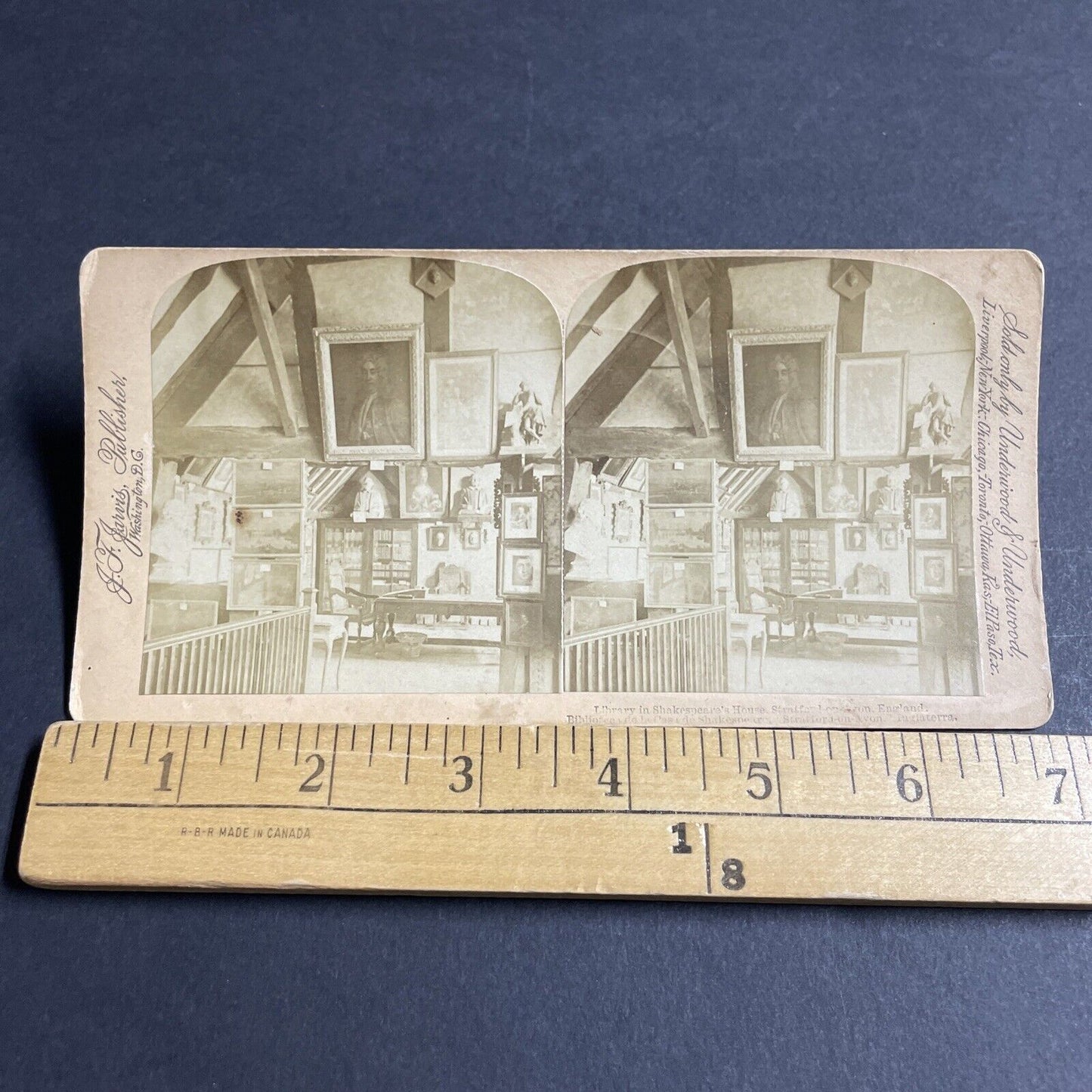 Antique 1891 Shakespeares Library Stratford-On-Avon Stereoview Photo Card P4569