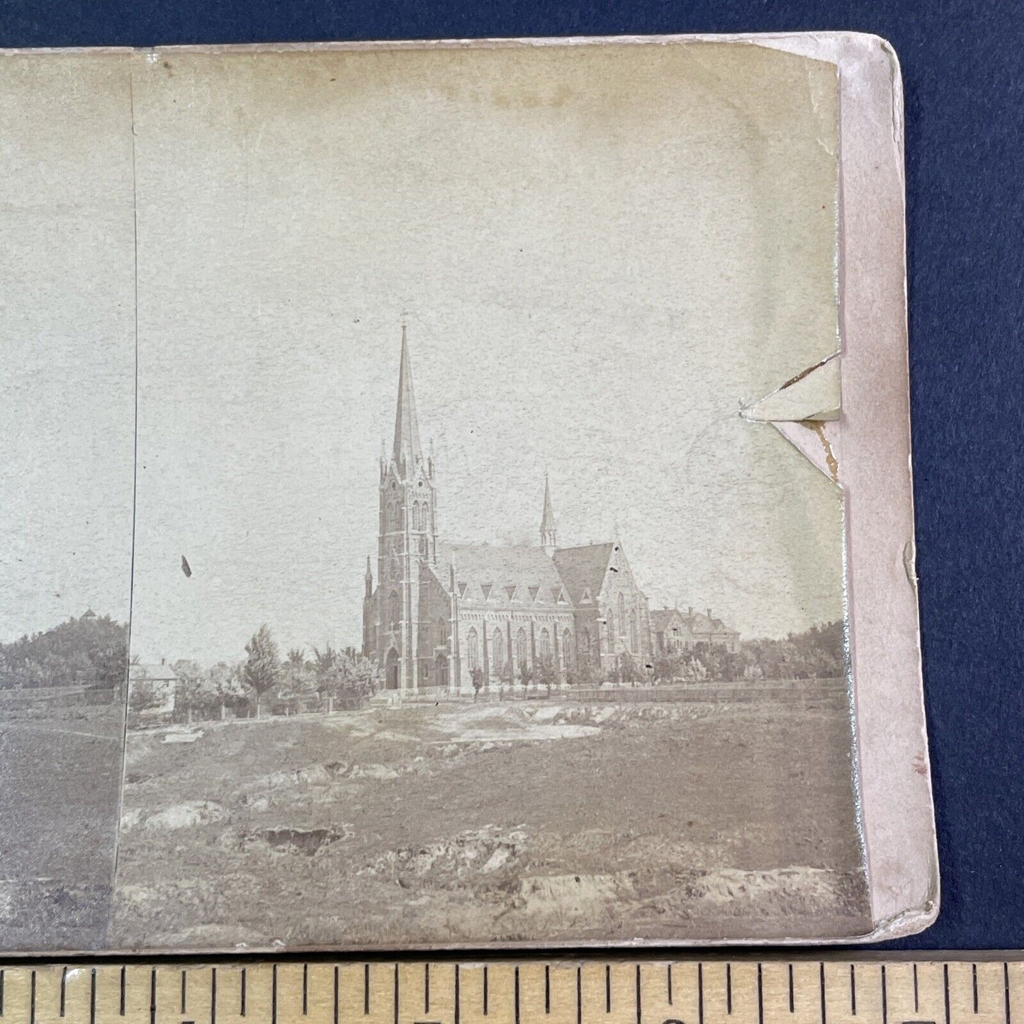 Saint Francis Solanus Church Quincy Illinois Stereoview Antique c1870s Y2835