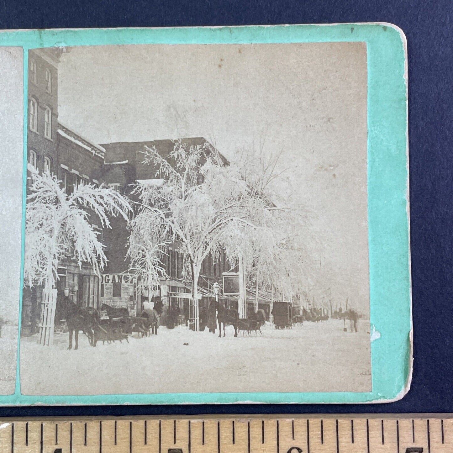 Big Snowstorm on Elm Street Manchester New Hampshire Stereoview c1870s Y934