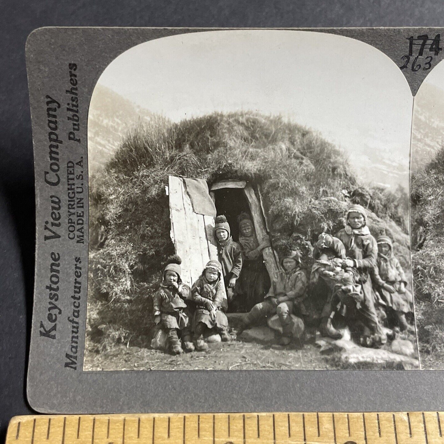 Antique 1910s Lapland Natives In A Grass Hut Norway Stereoview Photo Card P5068