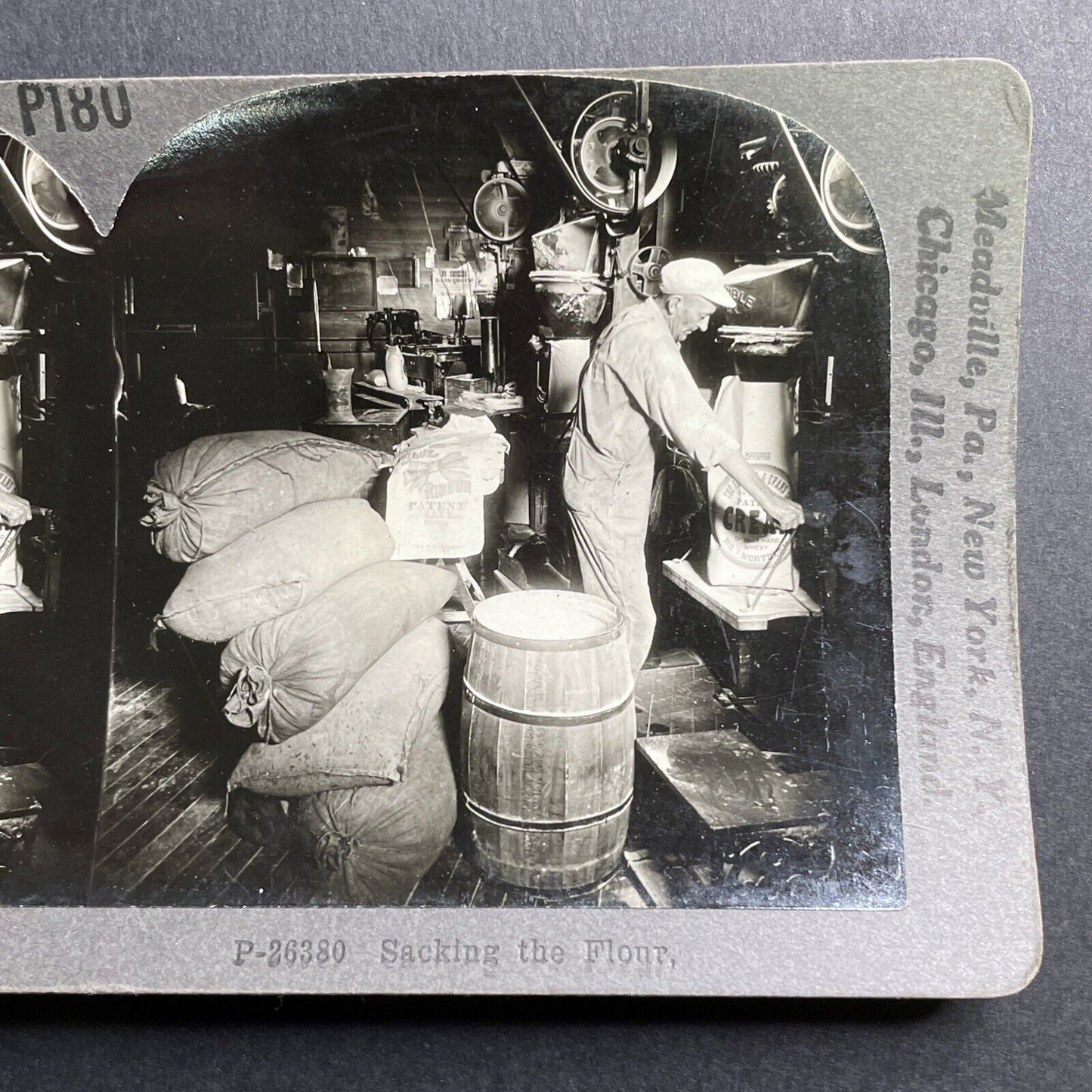 Antique 1909 Blue Ribbon Flour Factory Stereoview Photo Card P1671