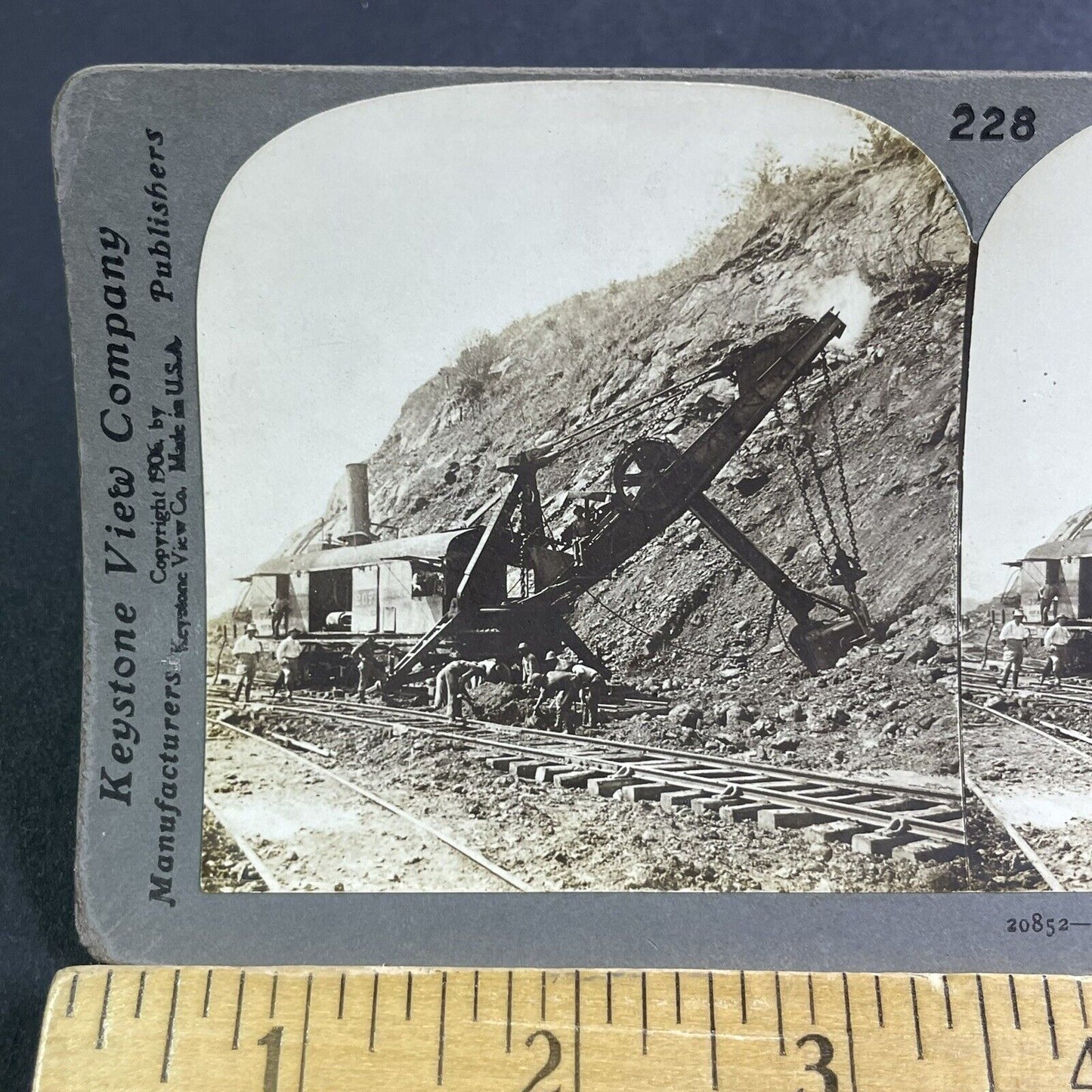 Antique 1906 Construction Excavator On Railway Track Stereoview Photo Card P2226