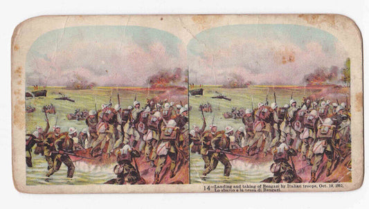 Antique 1911 Italian Beach Invasion Benghazi Libya Hand-Colored Stereo Card P176