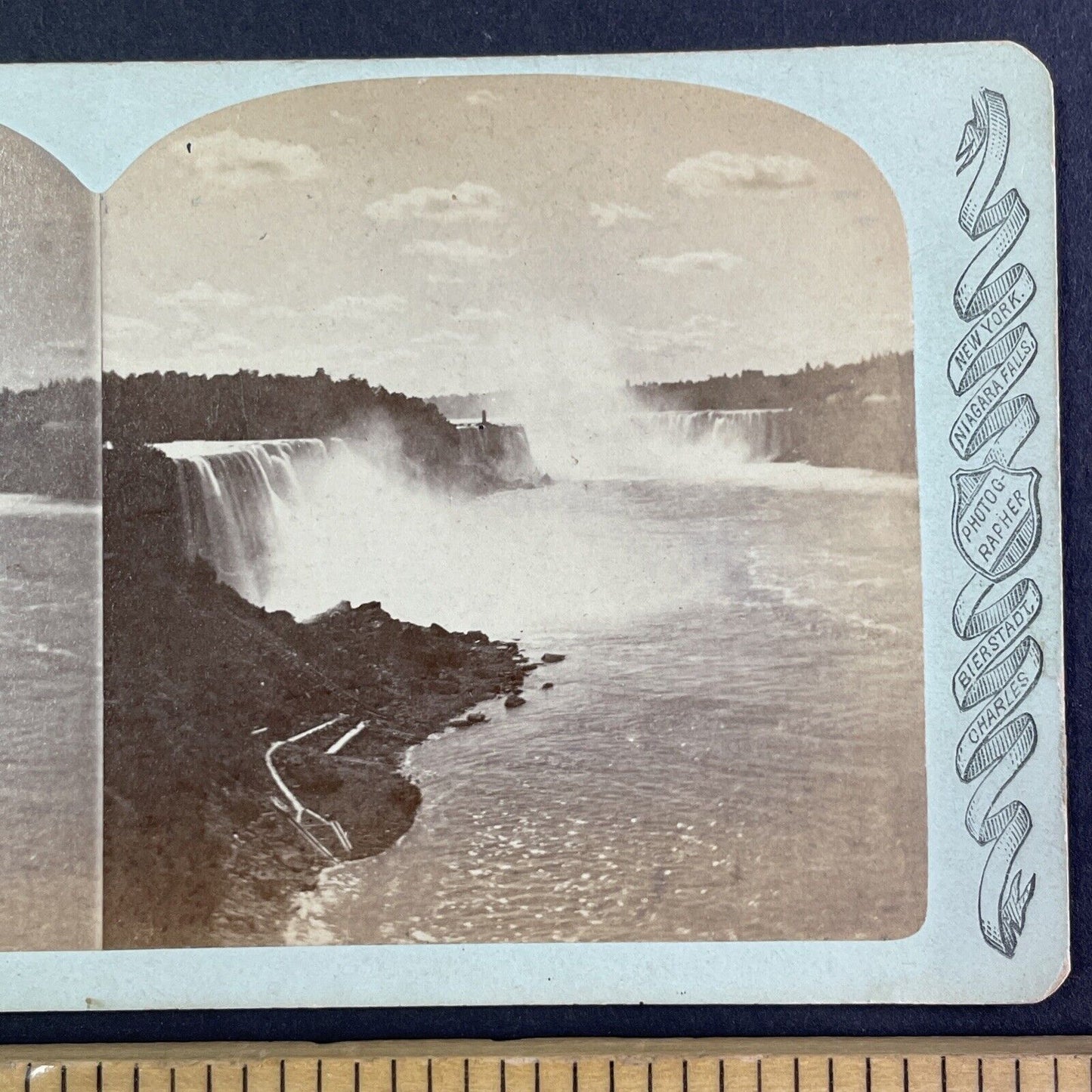 View of Niagara Falls from the Bridge Stereoview Charles Bierstadt c1870s Y2239