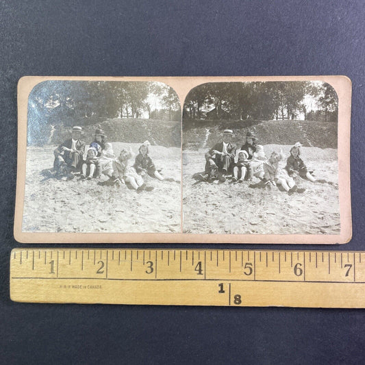 Family on a Beach Grimsby Park Ontario Canada Stereoview Antique c1913 Y2734