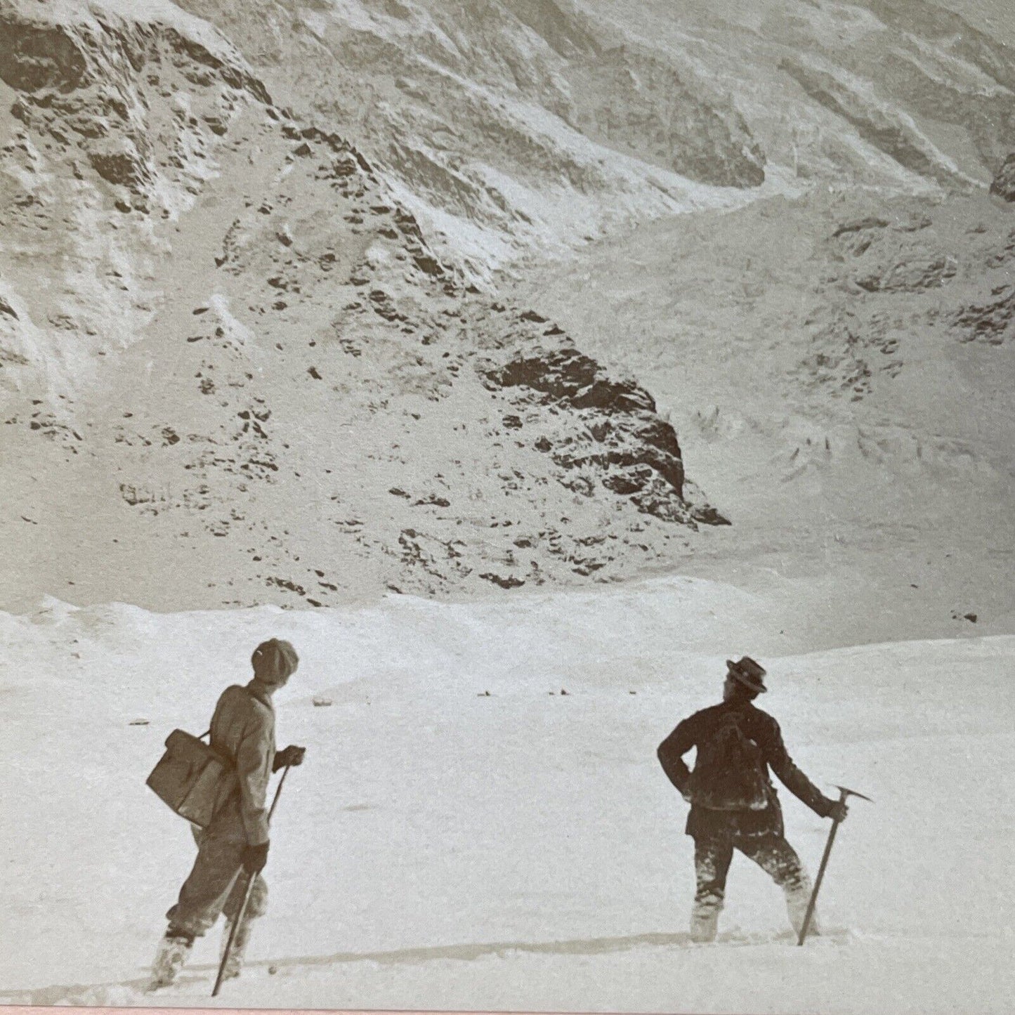 Antique 1901 Swiss Alpine Trekkers In Mountains Stereoview Photo Card P3941