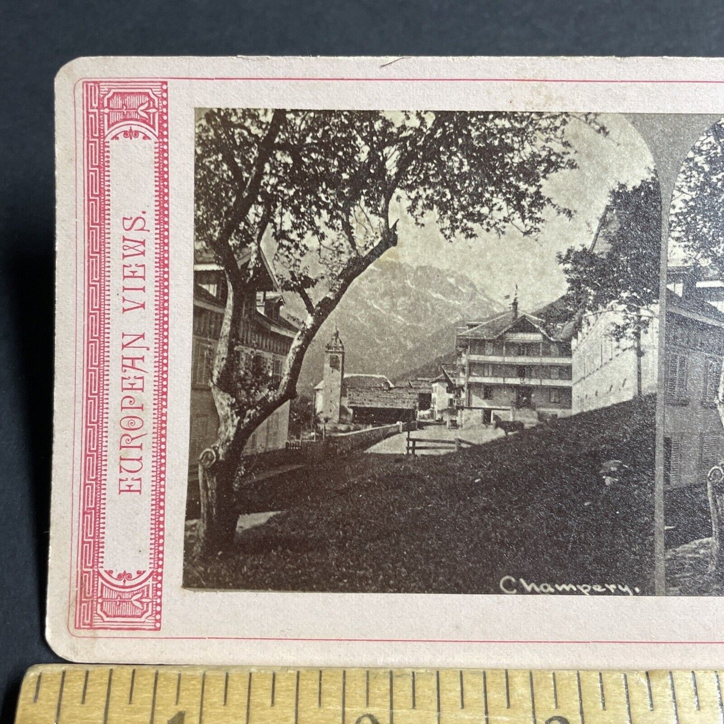 Antique 1870s Champery Switzerland Swiss Village Stereoview Photo Card P4168