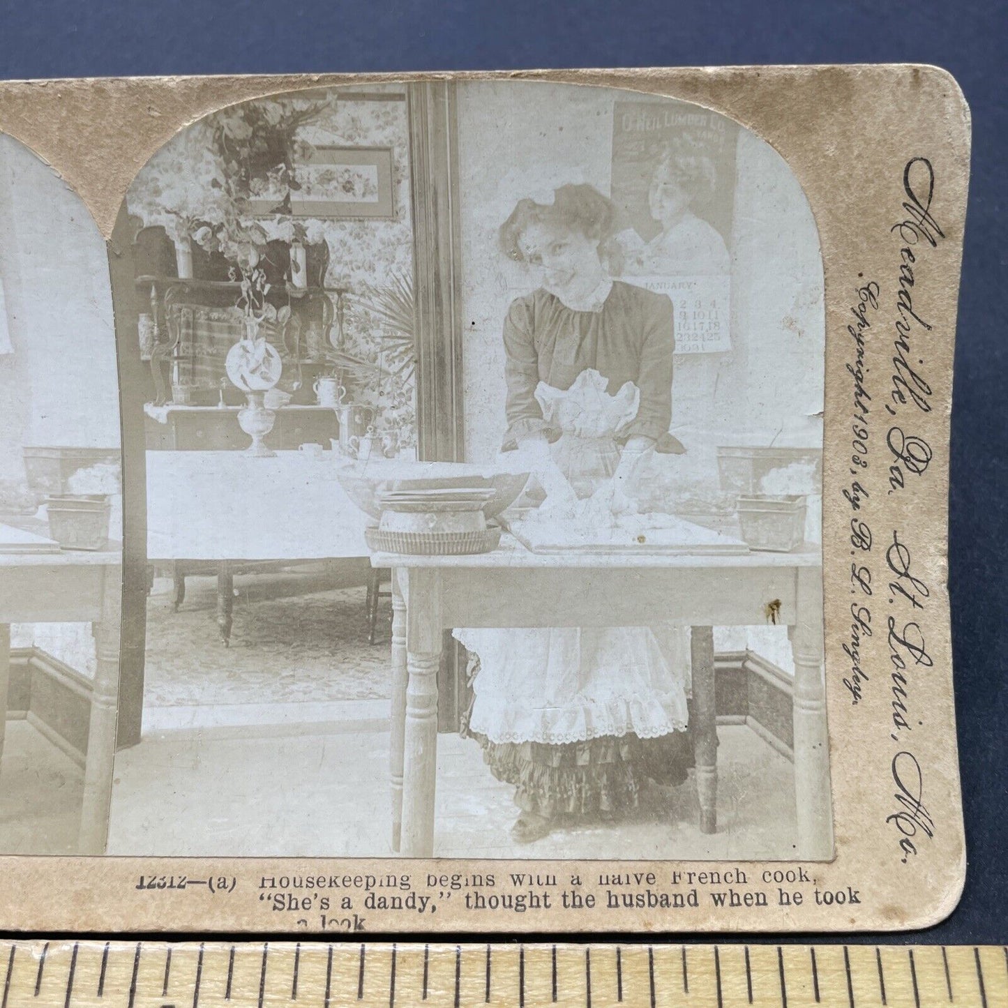 Antique 1903 French Maid Flirts With Photographer Stereoview Photo Card P2598