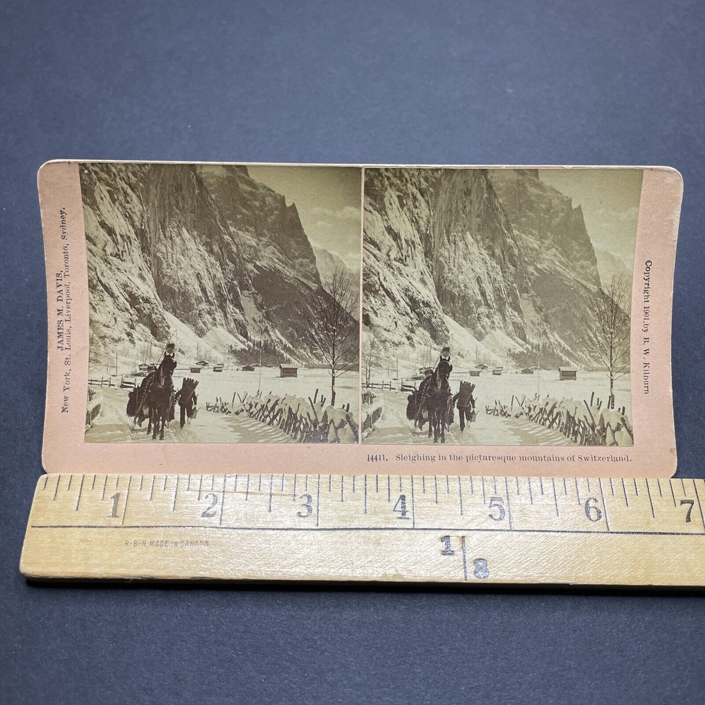 Antique 1901 Horse And Sleigh Swiss Alps Stereoview Photo Card P1898