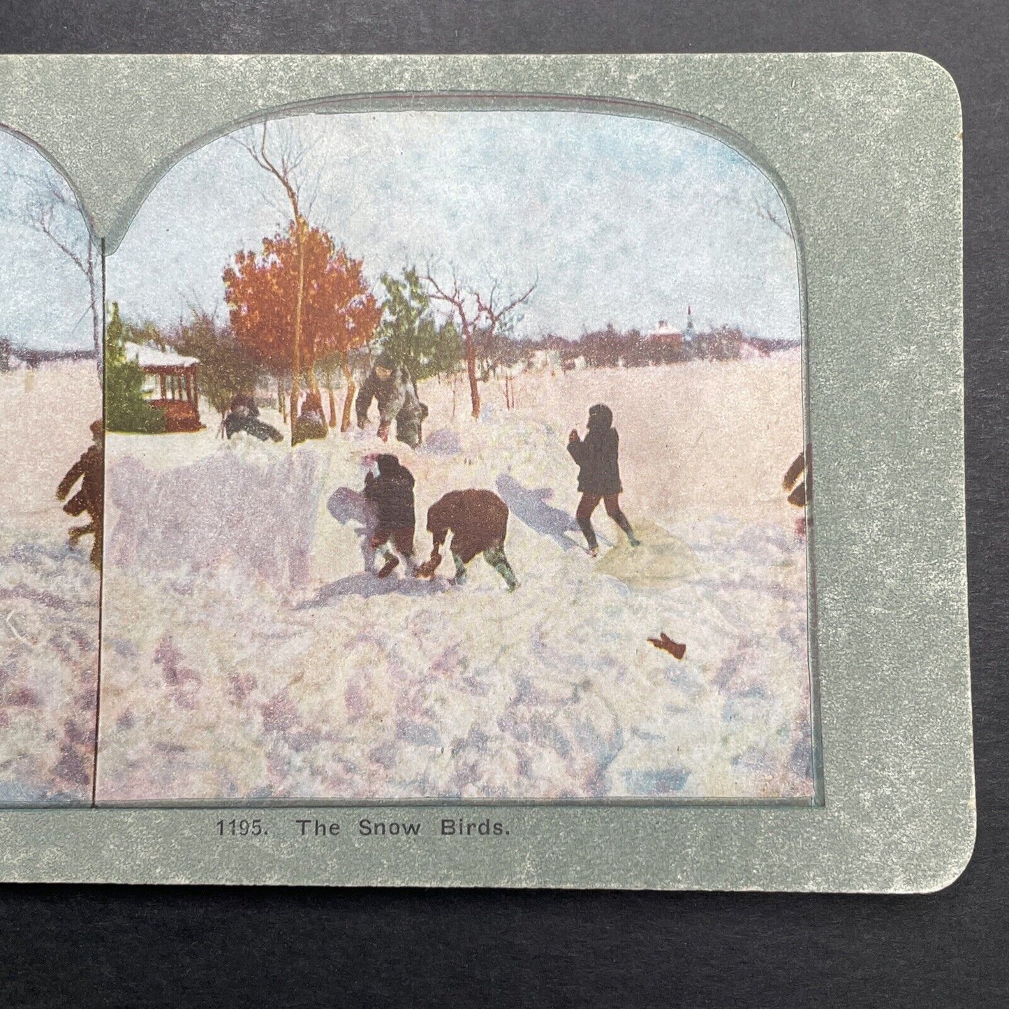 Antique 1892 Children Have A Snowball Fight Stereoview Photo Card P1224