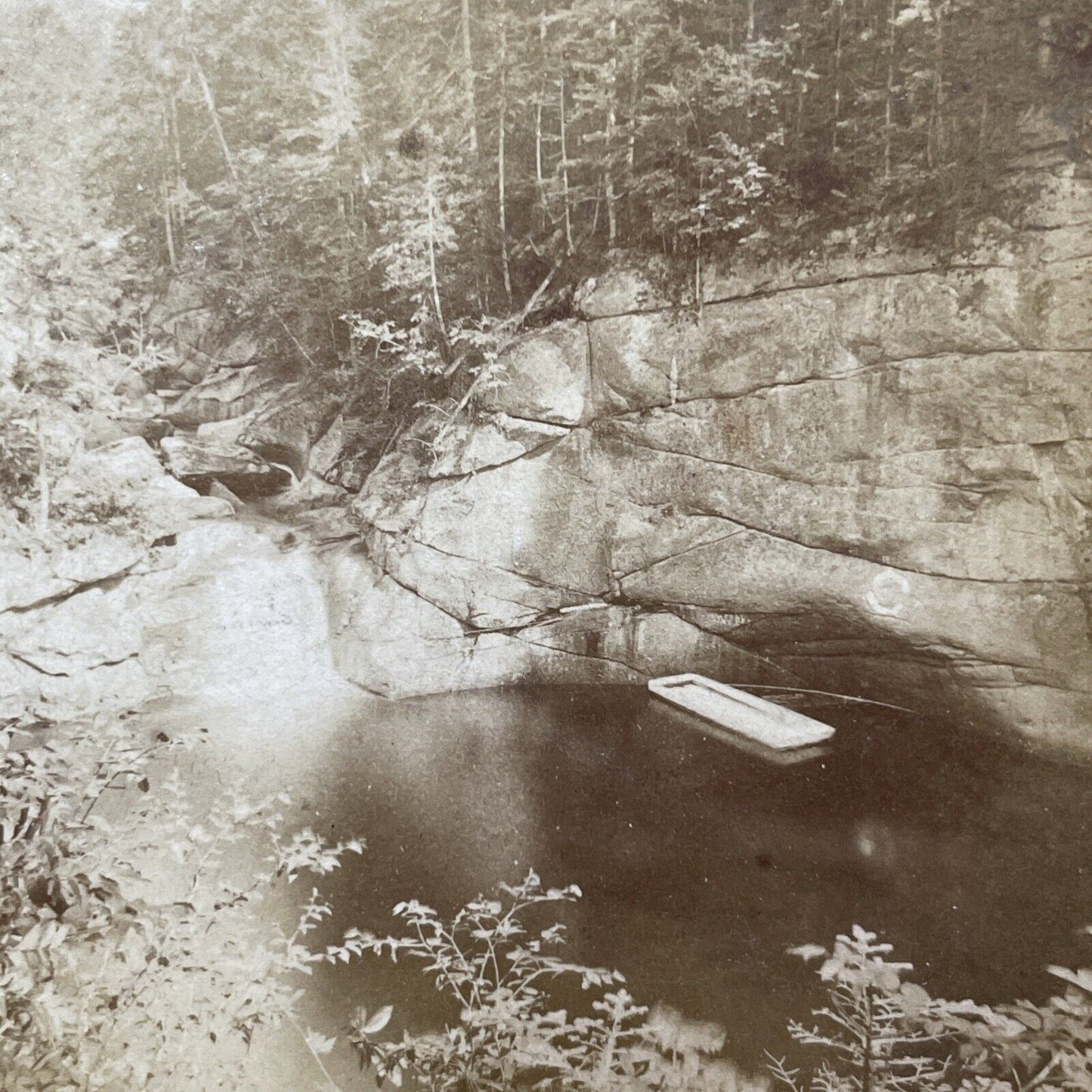 Antique 1870s Raft In The Jumping Pool Franconia NH Stereoview Photo Card V1948