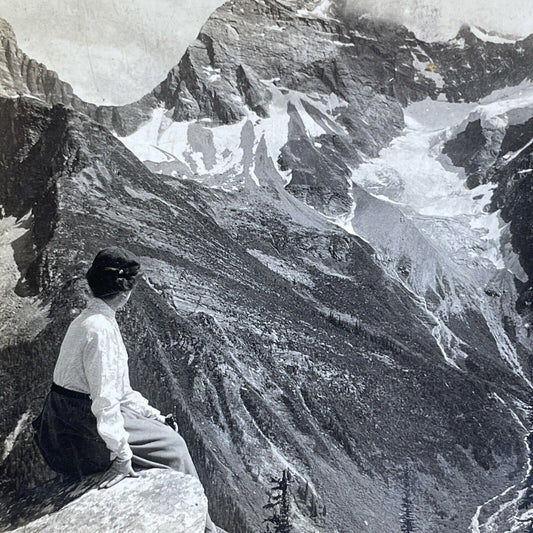 Antique 1903 Woman Tempts Fate Rocky Mountains BC Stereoview Photo Card P1980