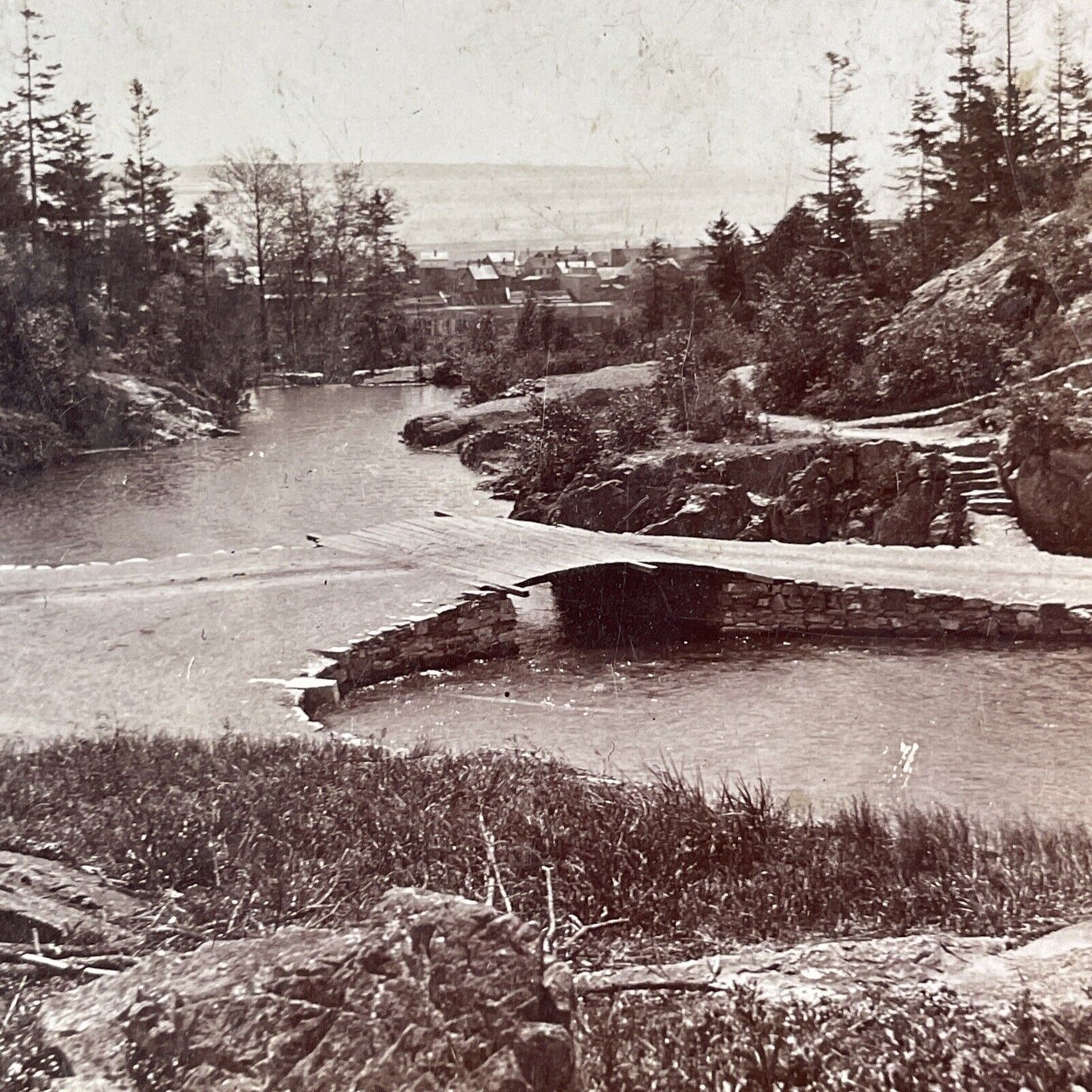 Rockwood Park Bridge Saint John New Brunswick Stereoview Antique c1890s Y1385