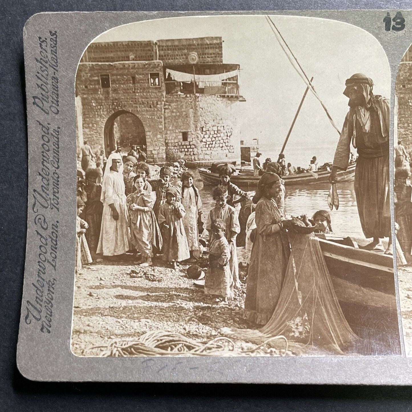 Antique 1901 Fisherman Return With Fish In Tiberias Stereoview Photo Card P1331