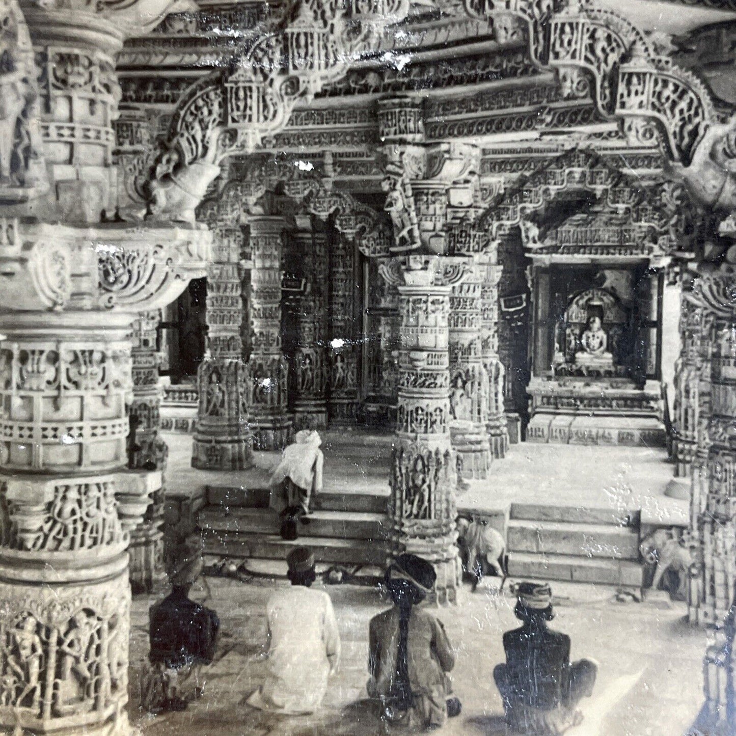 Antique 1910s Temple Of Vimala Mount Abu India Stereoview Photo Card P4908