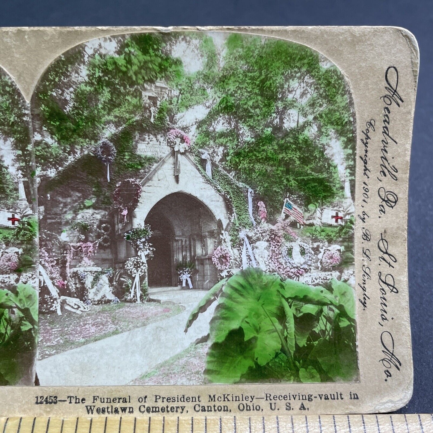 Antique 1901 President William McKinley Grave Crypt Stereoview Photo Card P1917