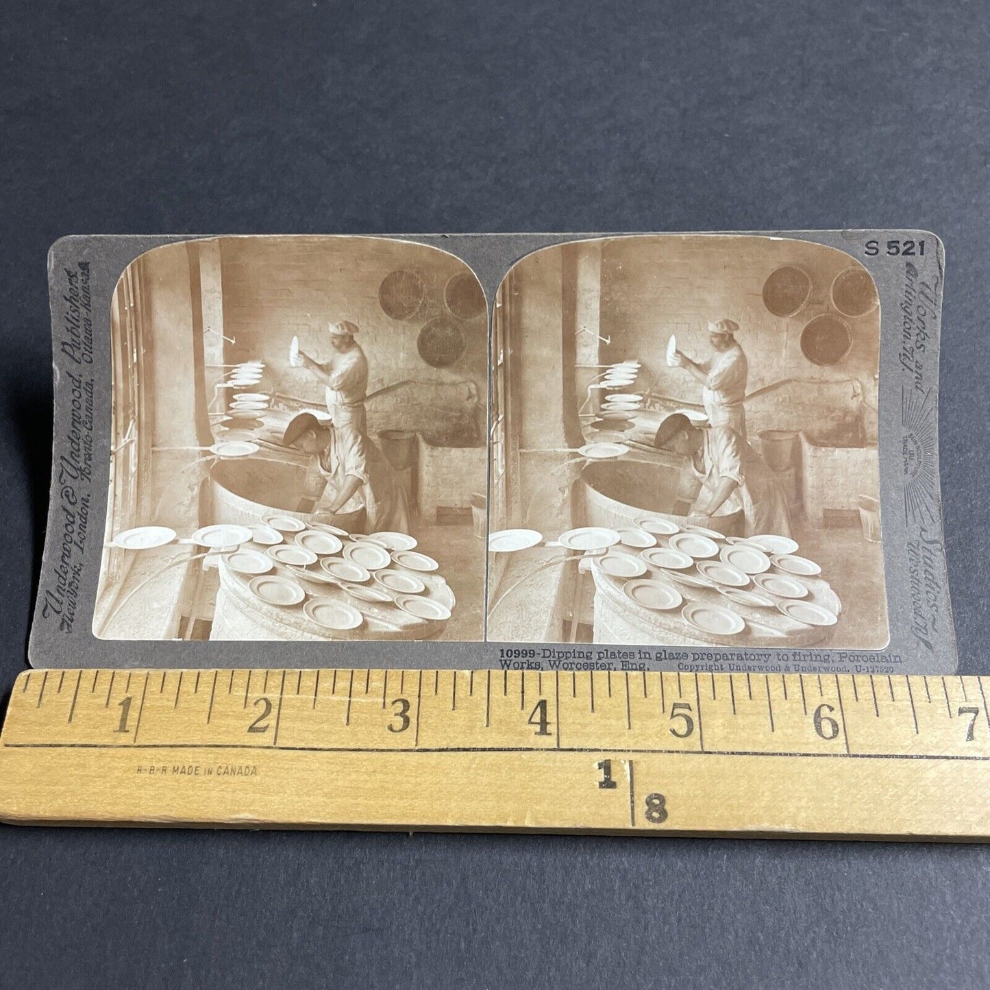 Antique 1906 Porcelain Plate Factory Worcester UK Stereoview Photo Card P4392