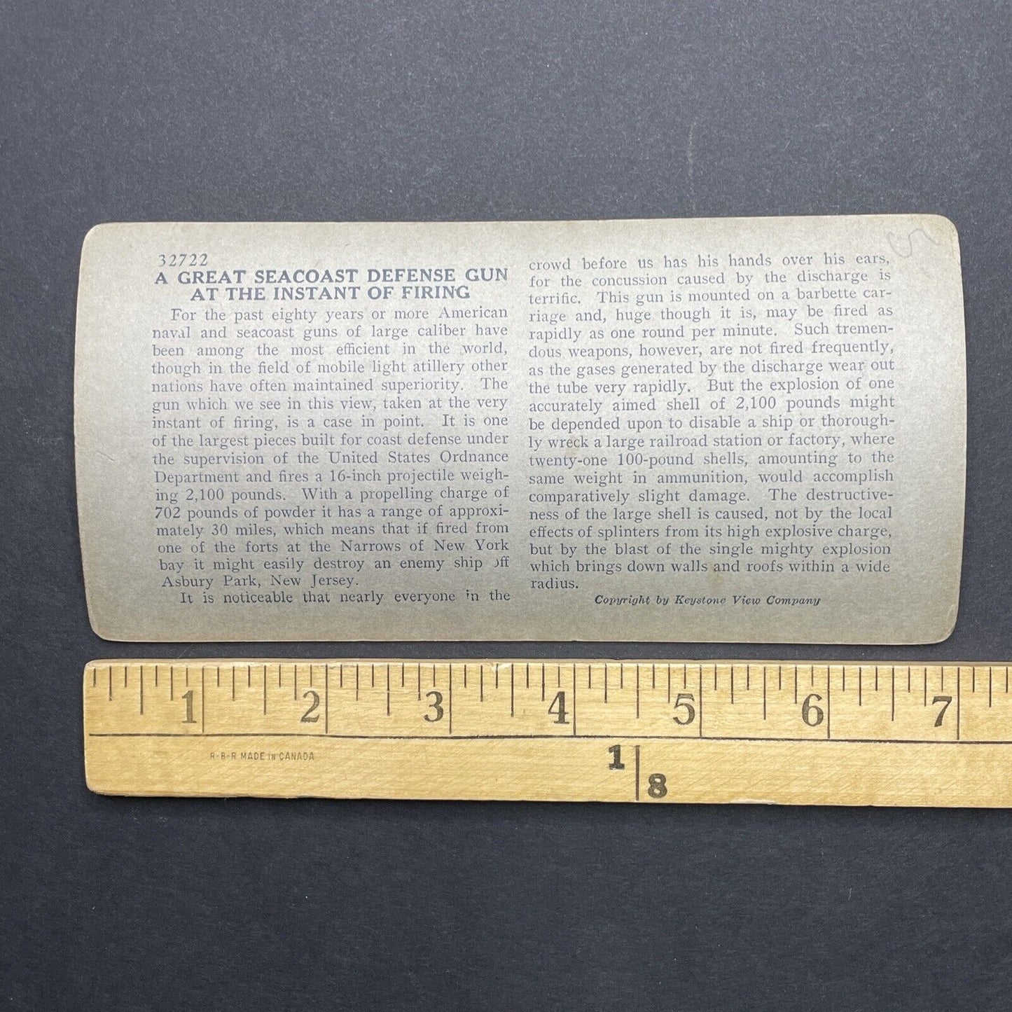 Antique 1919 US 16 Inch Seacoast Gun Test Firing Stereoview Photo Card P1813