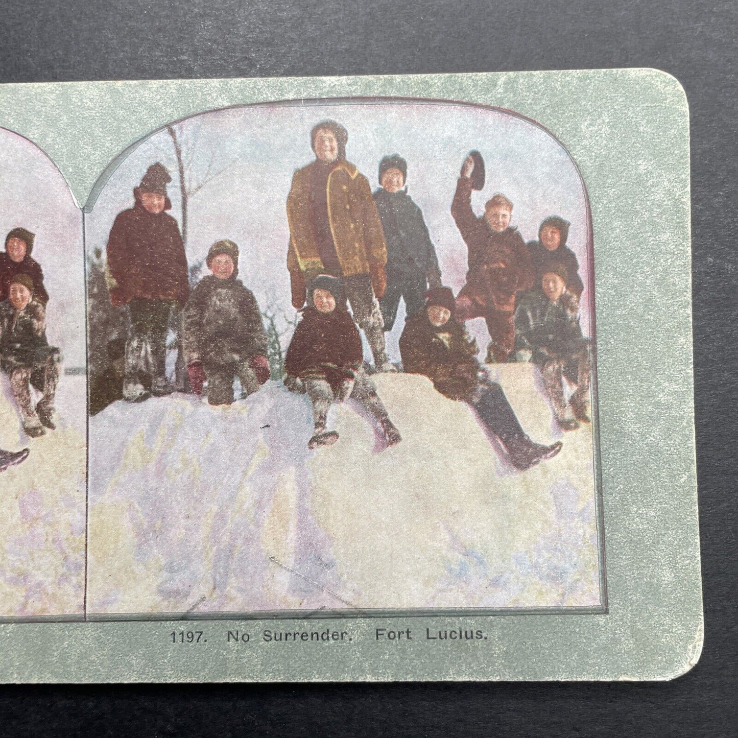 Antique 1892 Children On Top Of A Snow Fort Stereoview Photo Card P1227