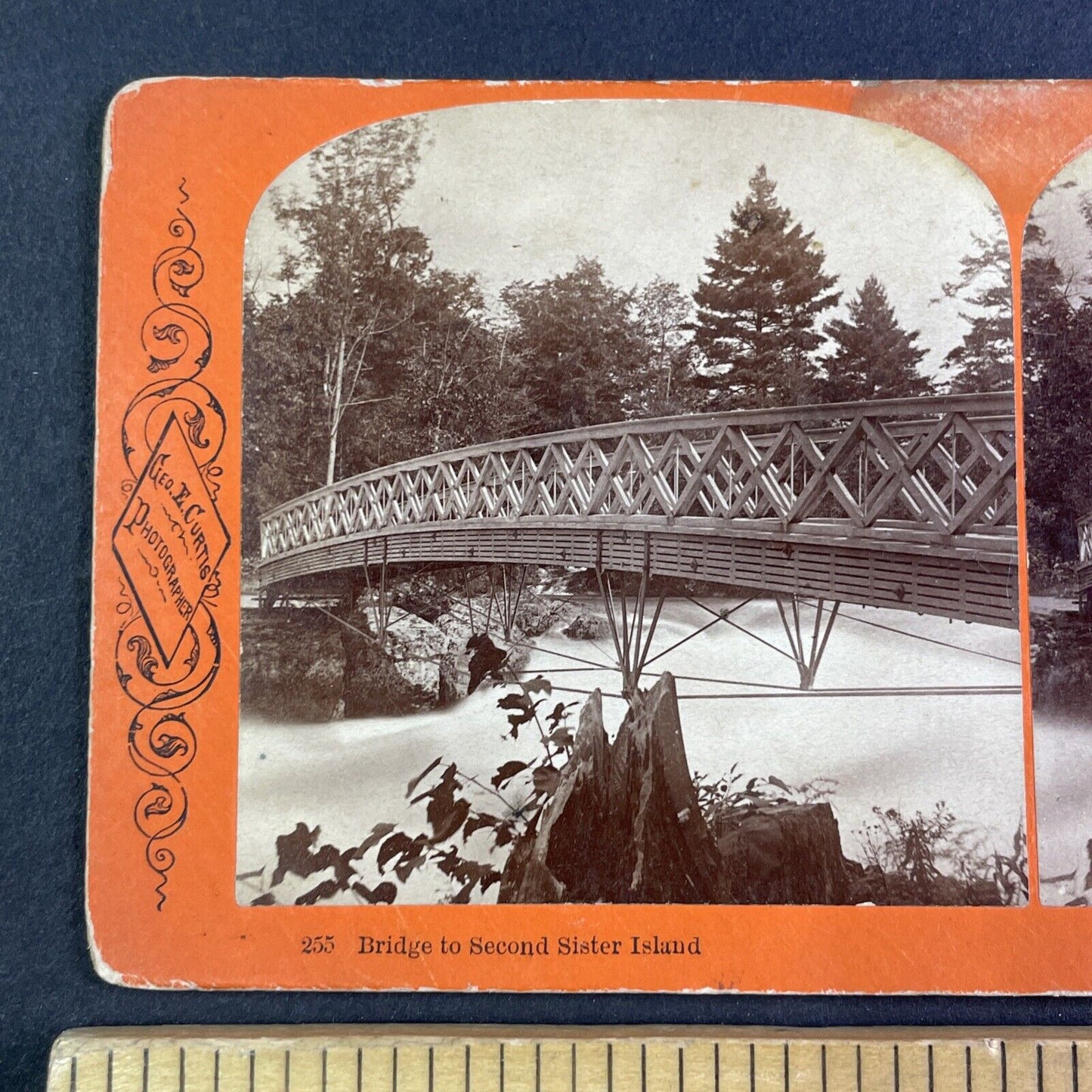 Niagara Falls Sister Island Bridge Stereoview George Curtis Antique c1870 Y2449