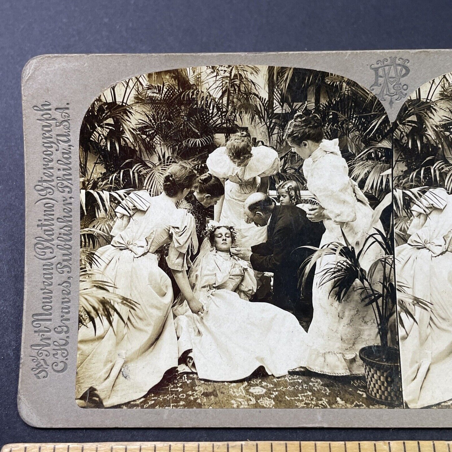 Antique 1898 Victorian Bride Faints At Her Wedding Stereoview Photo Card P2928