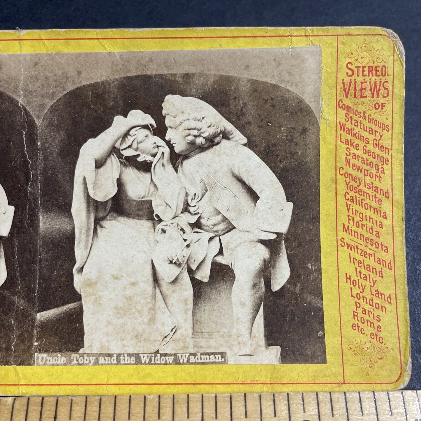 Antique 1875 Uncle Toby Widow Wadman Marble Sculpture Stereoview Photo Card 4696