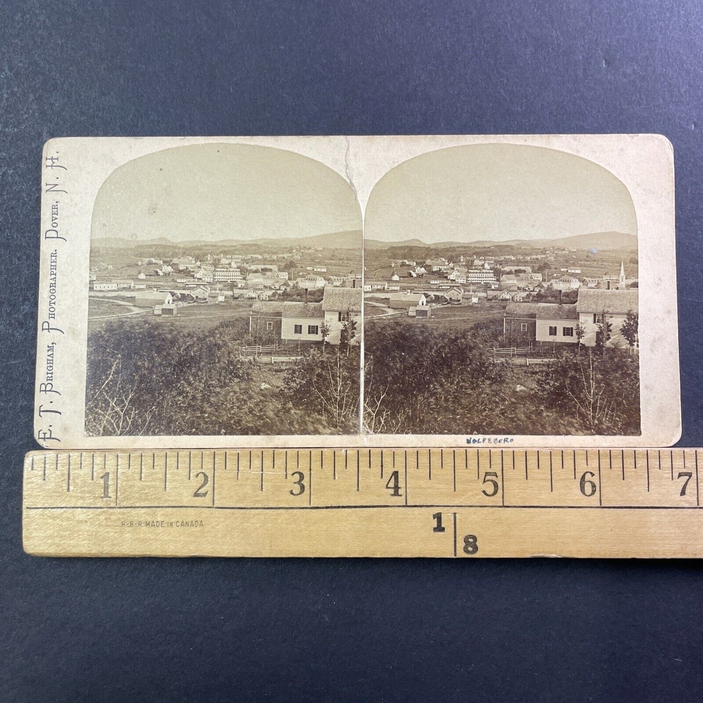 Downtown Wolfeboro NH Stereoview Photo Card ET Brigham Antique c1875 X1205