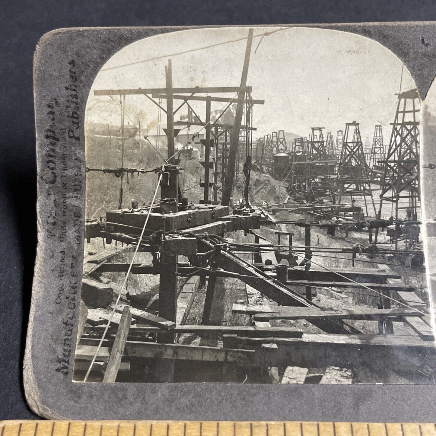 Antique 1920s Offshore Oil Rigs Summerland California Stereoview Photo Card 4309