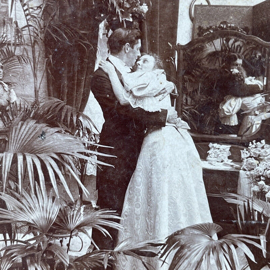 Antique 1897 Victorian Bride & Groom Kiss & Embrace Stereoview Photo Card P2946