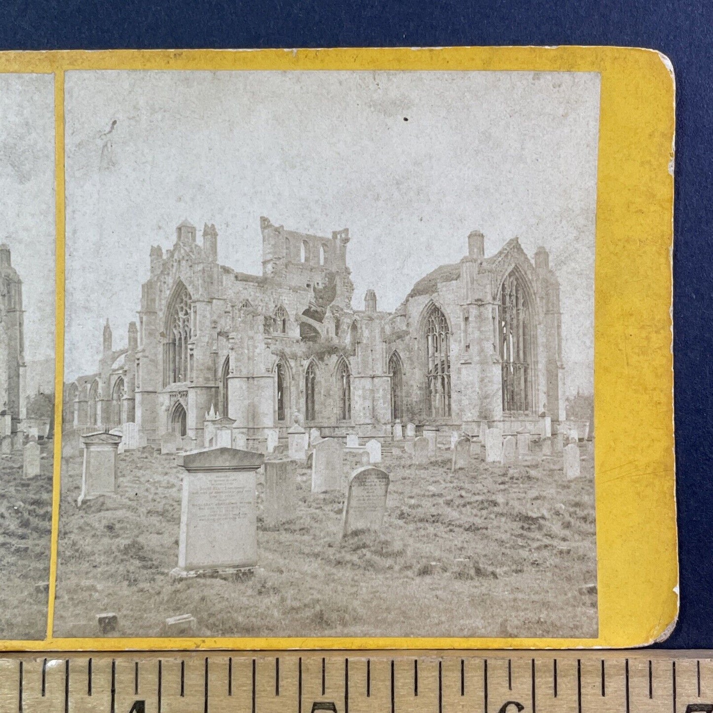 Melrose Abbey Graveyard Scotland Stereoview Church Ruins Antique c1872 X1912