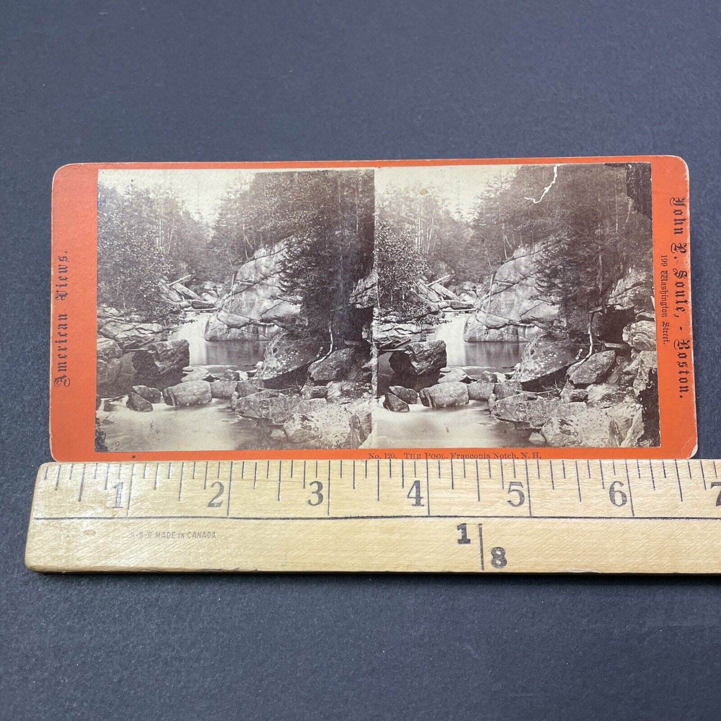 Antique 1860s The Drowning Pool Franconia Notch NH Stereoview Photo Card V2022