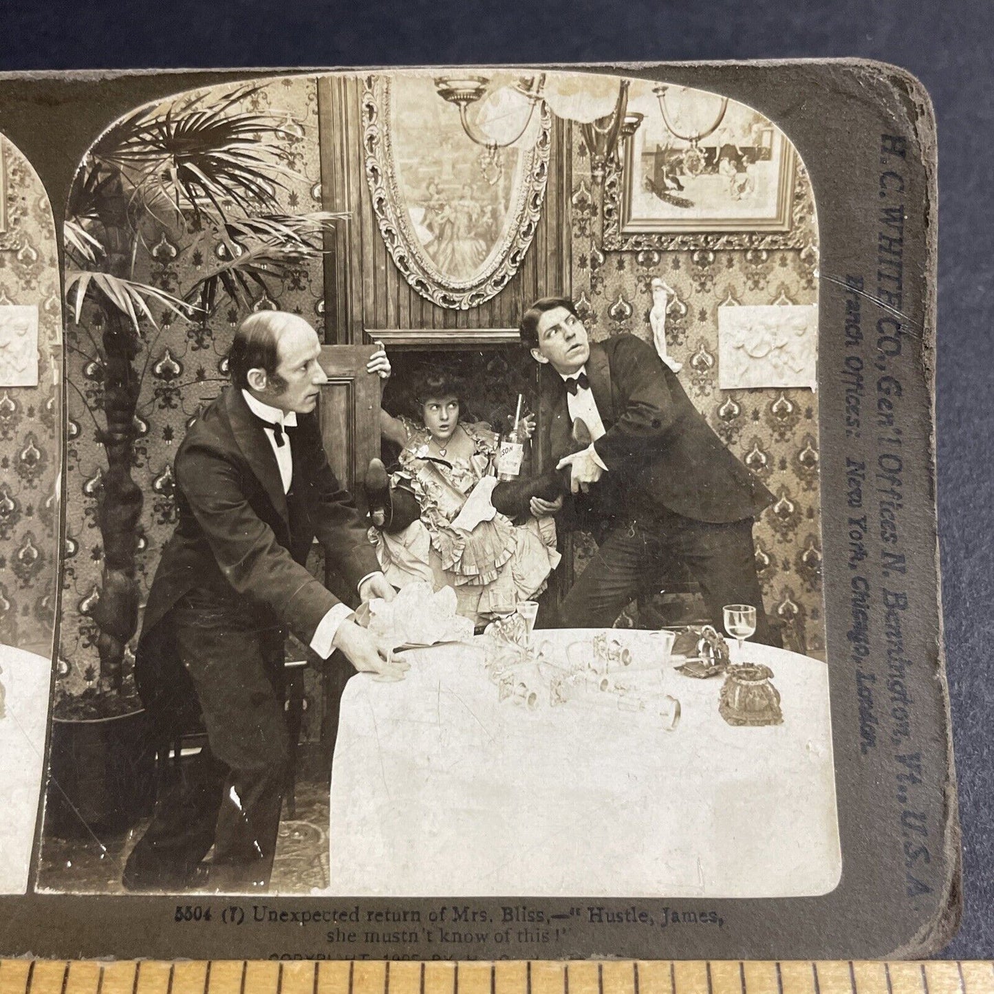 Antique 1903 Man Hides His Mistress In A Closet Stereoview Photo Card P4818