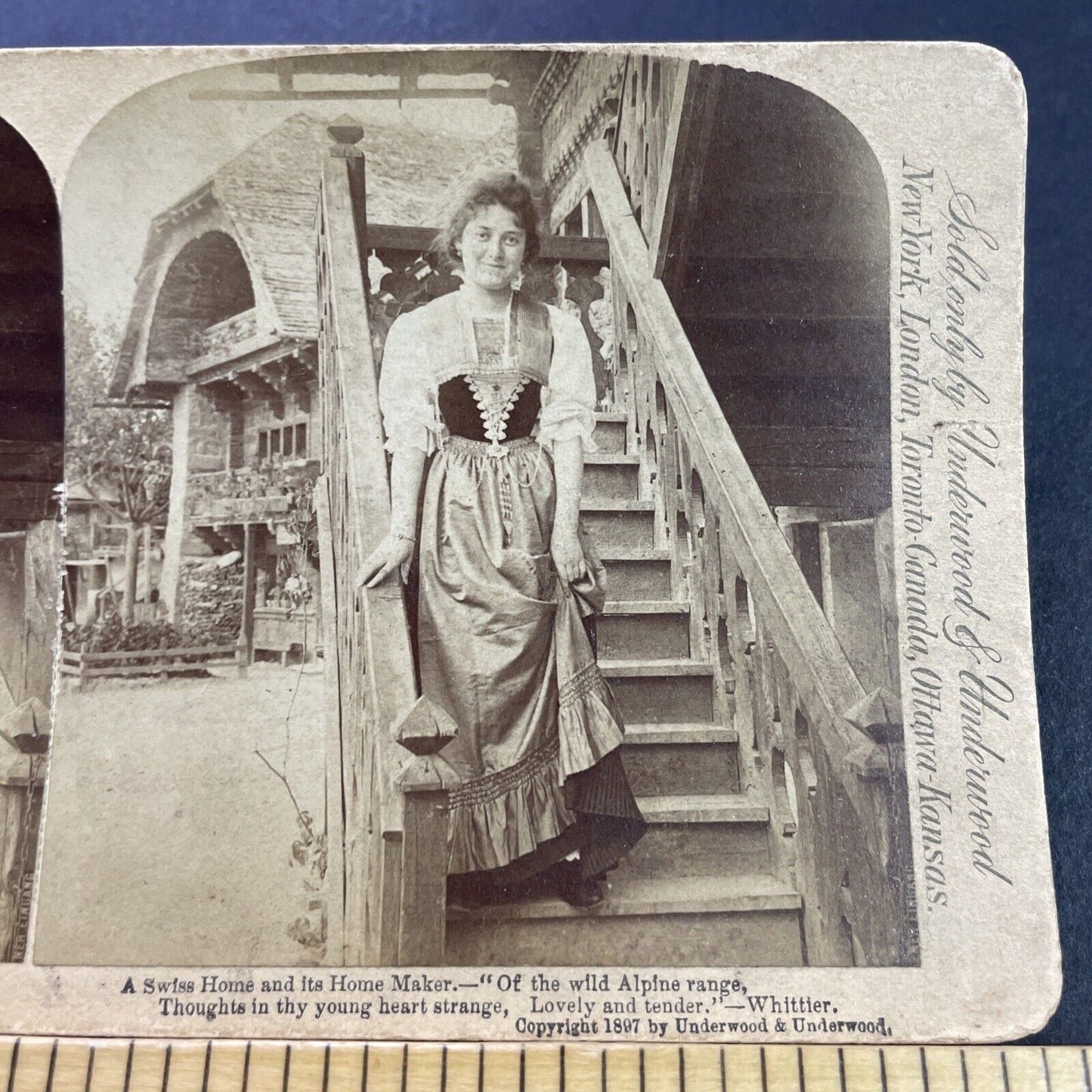 Antique 1897 Traditional Swiss Woman Switzerland Stereoview Photo Card P4089