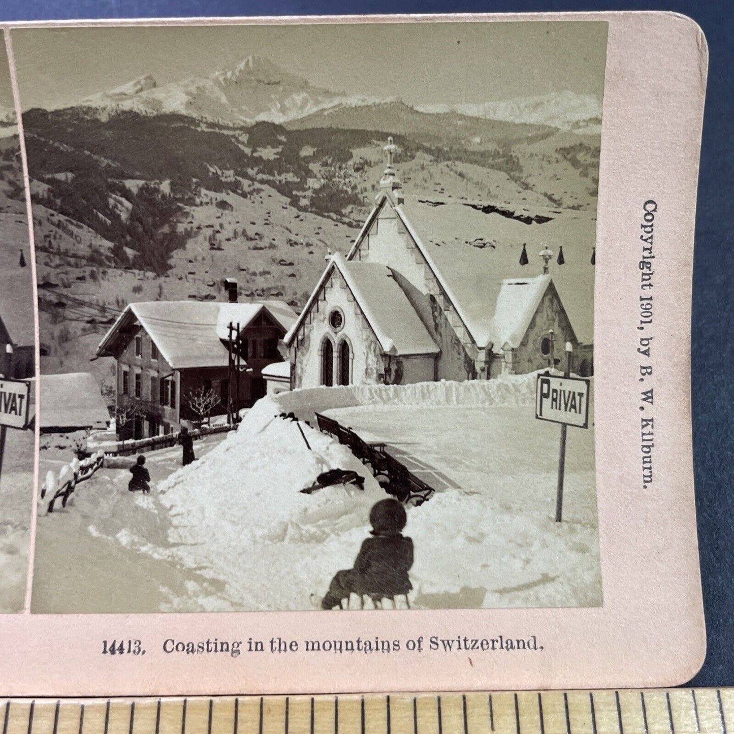 Antique 1901 Heavy Snowfall In The Swiss Alps Stereoview Photo Card P3937