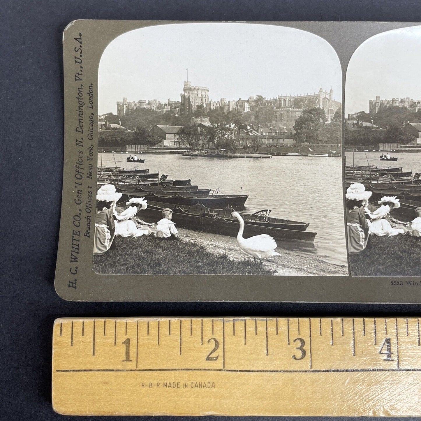 Antique 1899 Wealthy Family On Thames River England Stereoview Photo Card P972