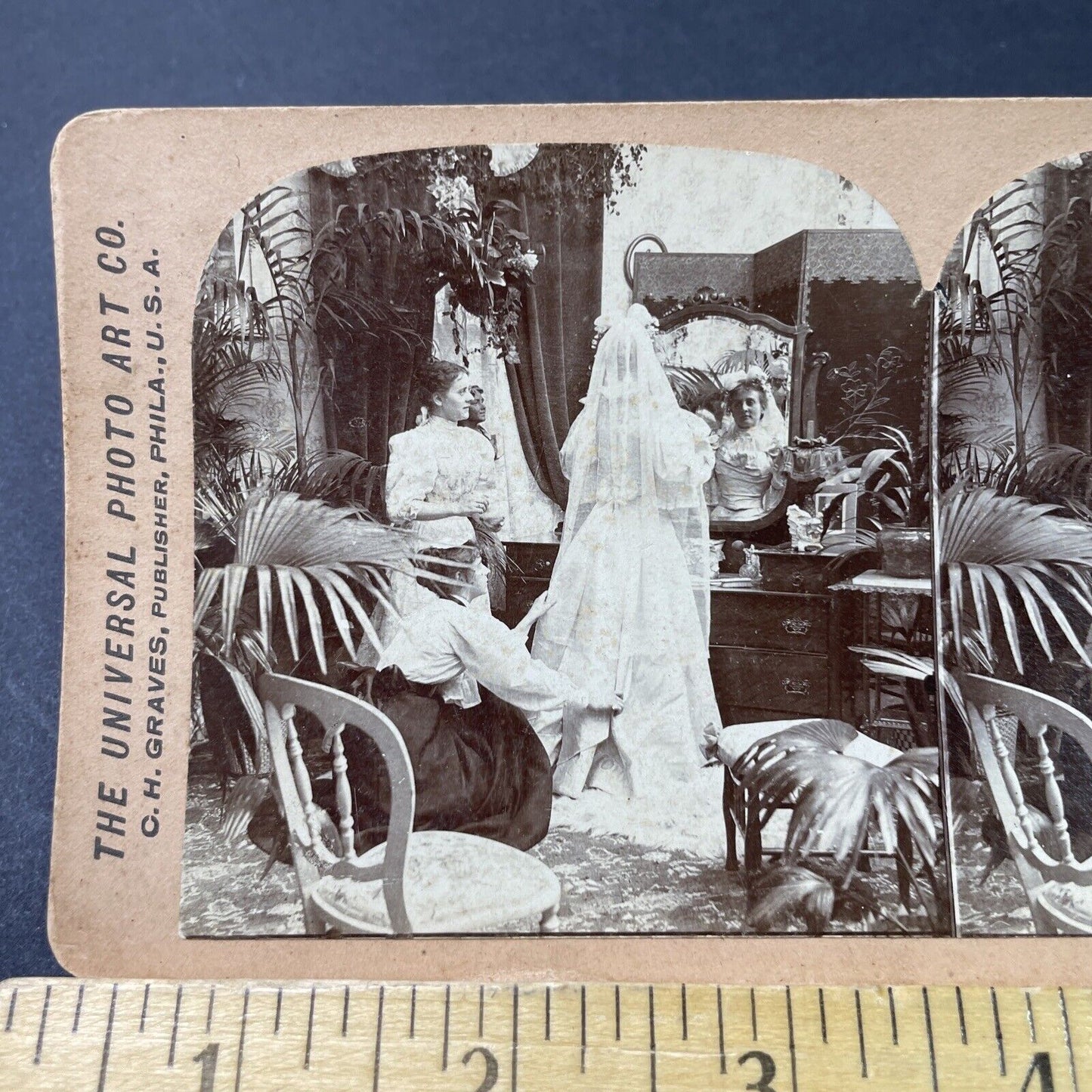 Antique 1897 Victorian Maid Servants Dress The Bride Stereoview Photo Card P2969