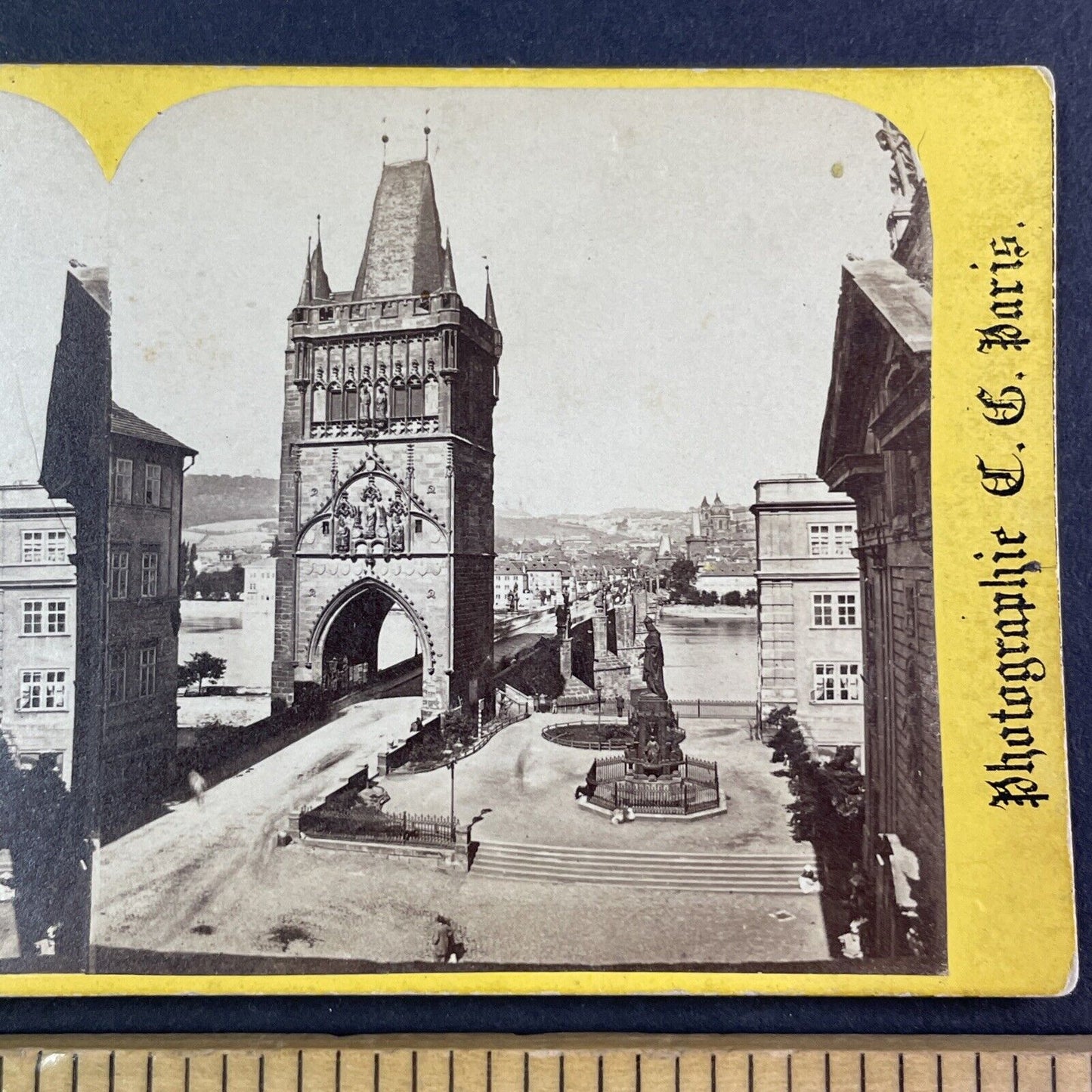 Old Town Bridge Tower Prague Czech Republic Stereoview Antique c1870s Y2191