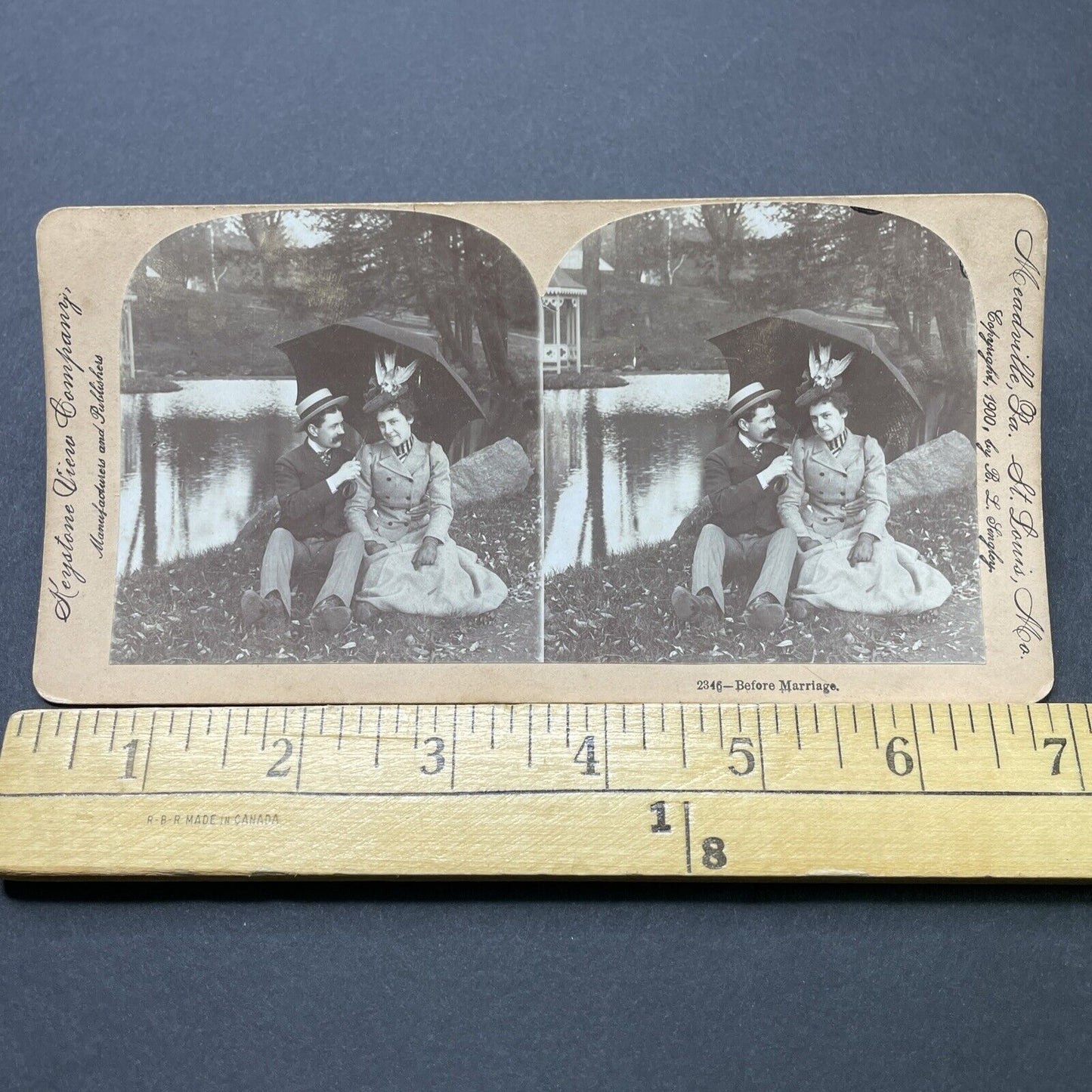 Antique 1900 Man Romances A Women In The Park Stereoview Photo Card P2557