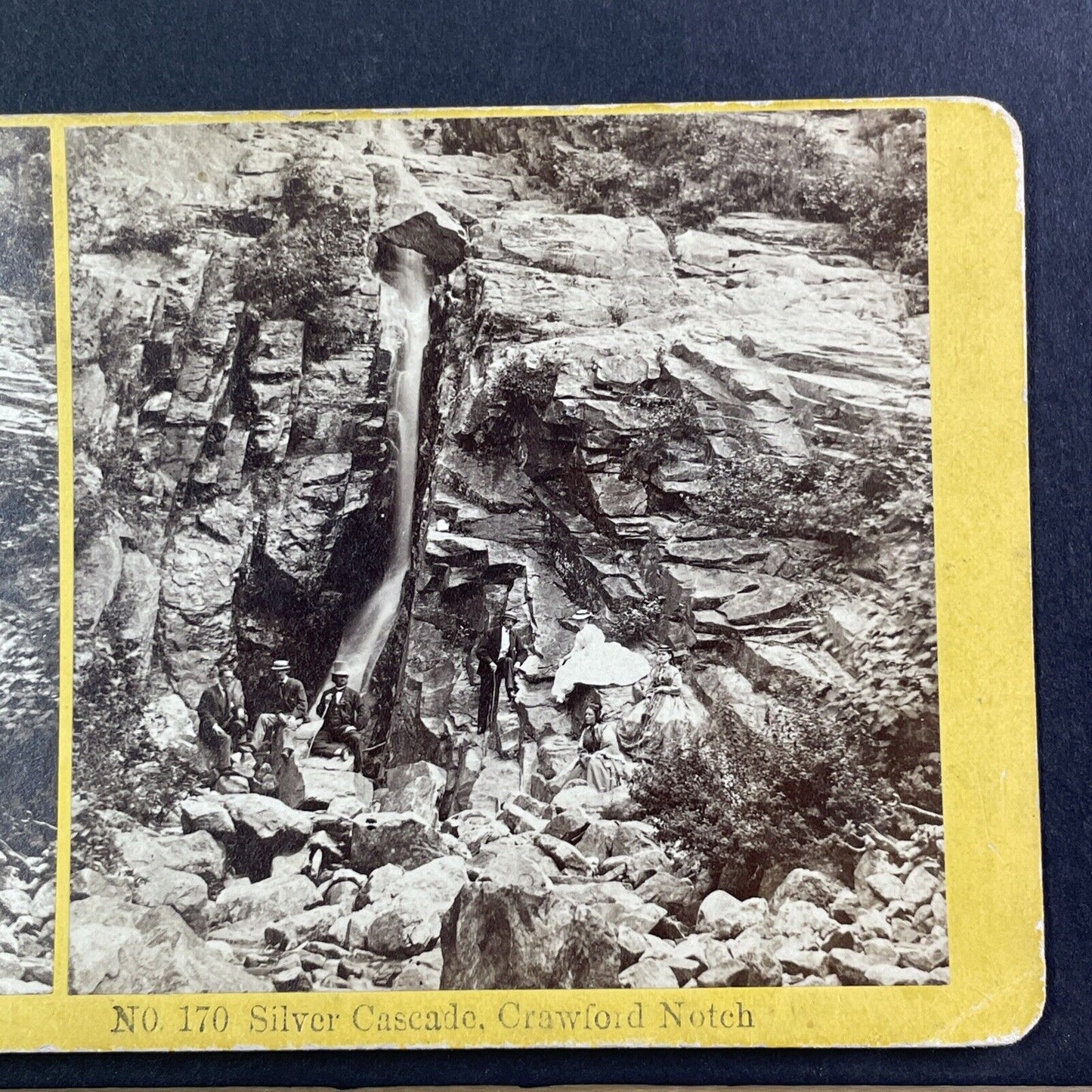 Silver Cascade Crawford Notch Stereoview New Hampshire Antique c1870s Y912